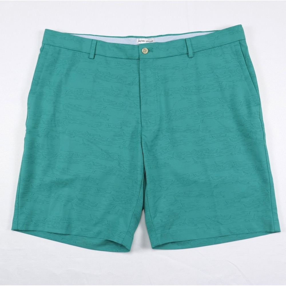 Peter Millar Mens 40 Green Marlin Fishing Boat Waves AOP Performance Golf Shorts